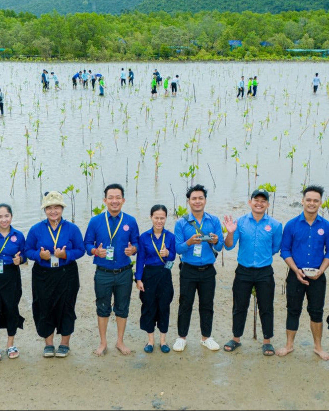 Don Bosco Kep, Kambodscha, Five Thousand Trees Program, Gruppenbild in einem jungen Mangrovenwald